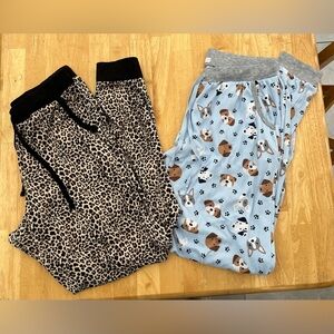 Set of 2 PJ joggers pants soft dog print and leopard print